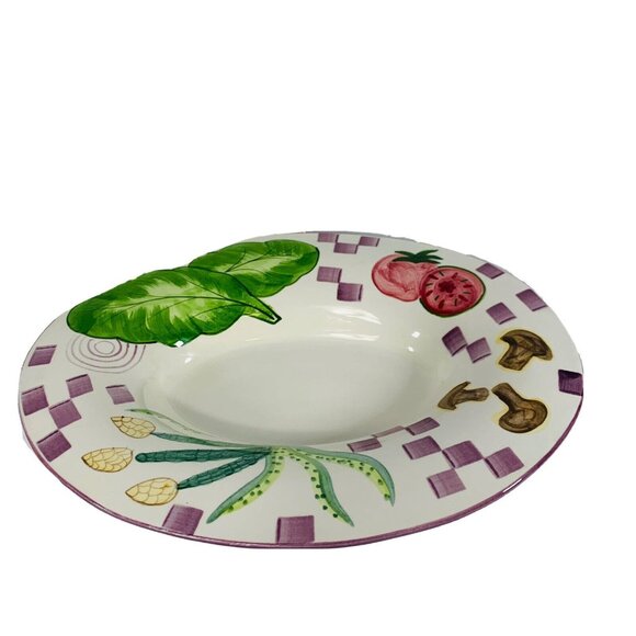 Laurie Gates Oval Serving Bowl Heavy Ceramic Hand Painted Vegetable Checkerboard - Picture 5 of 12